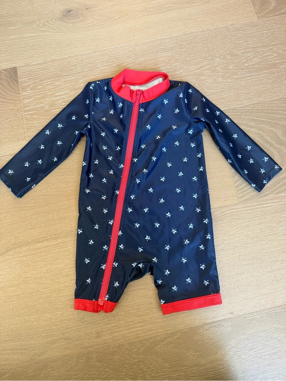 Carter's Navy Star Long-Sleeve Swimsuit with Red Trim, 6-9 mo